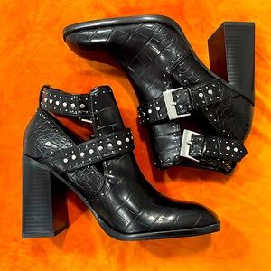 Zara Black Heeled Boots with Silver Buckles